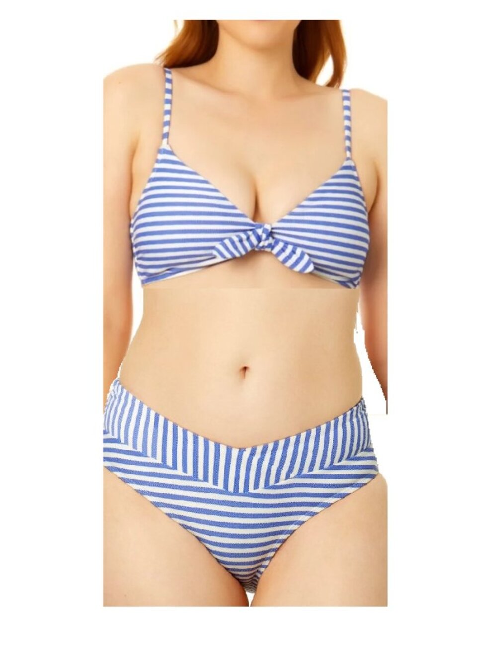 Textured Stripe Women's Plus 2-Piece Bikini Set Blue and White Stripe